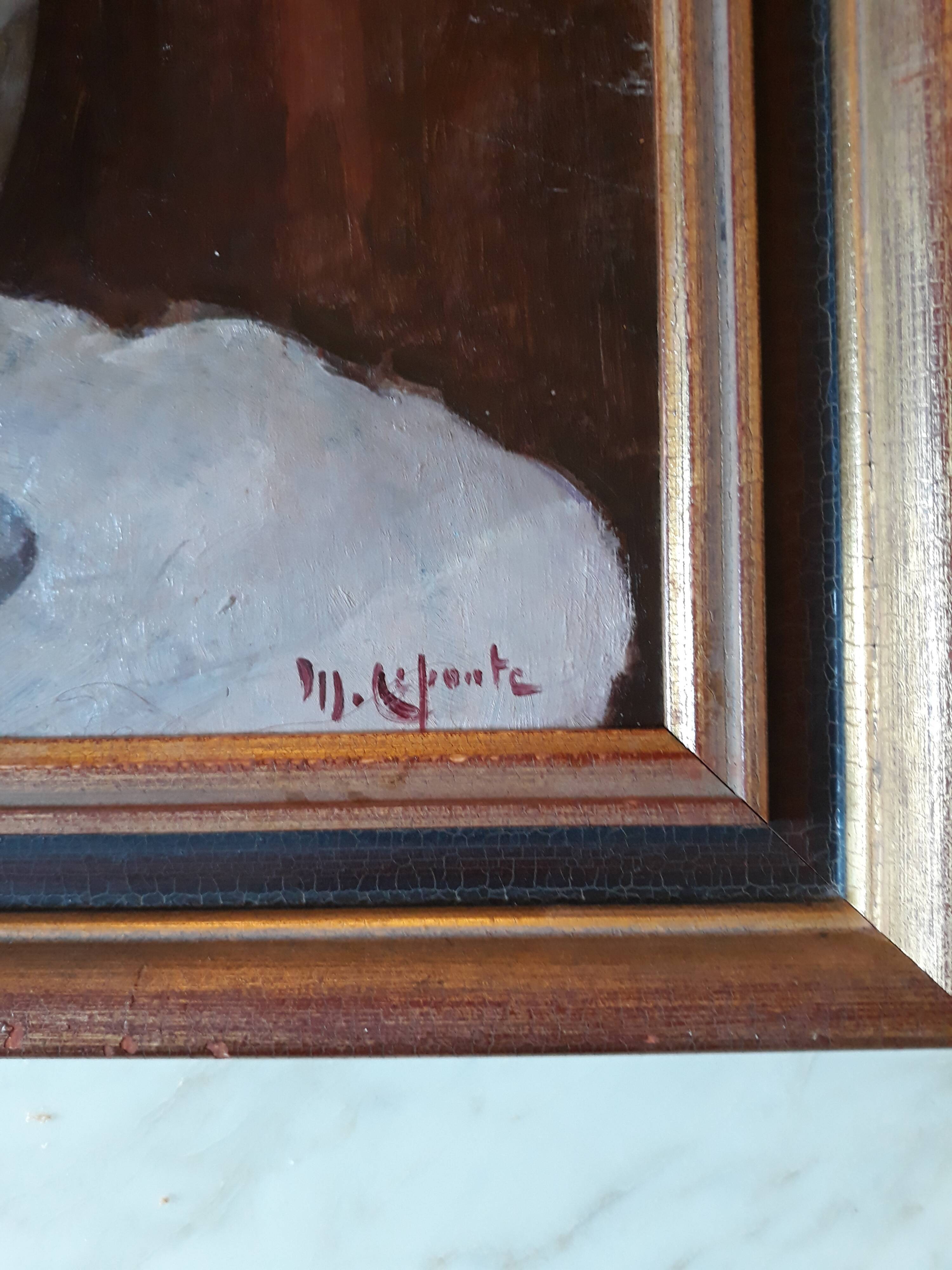 Oil on board, still life with flowers and book