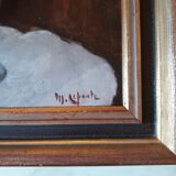 Oil on board, still life with flowers and book