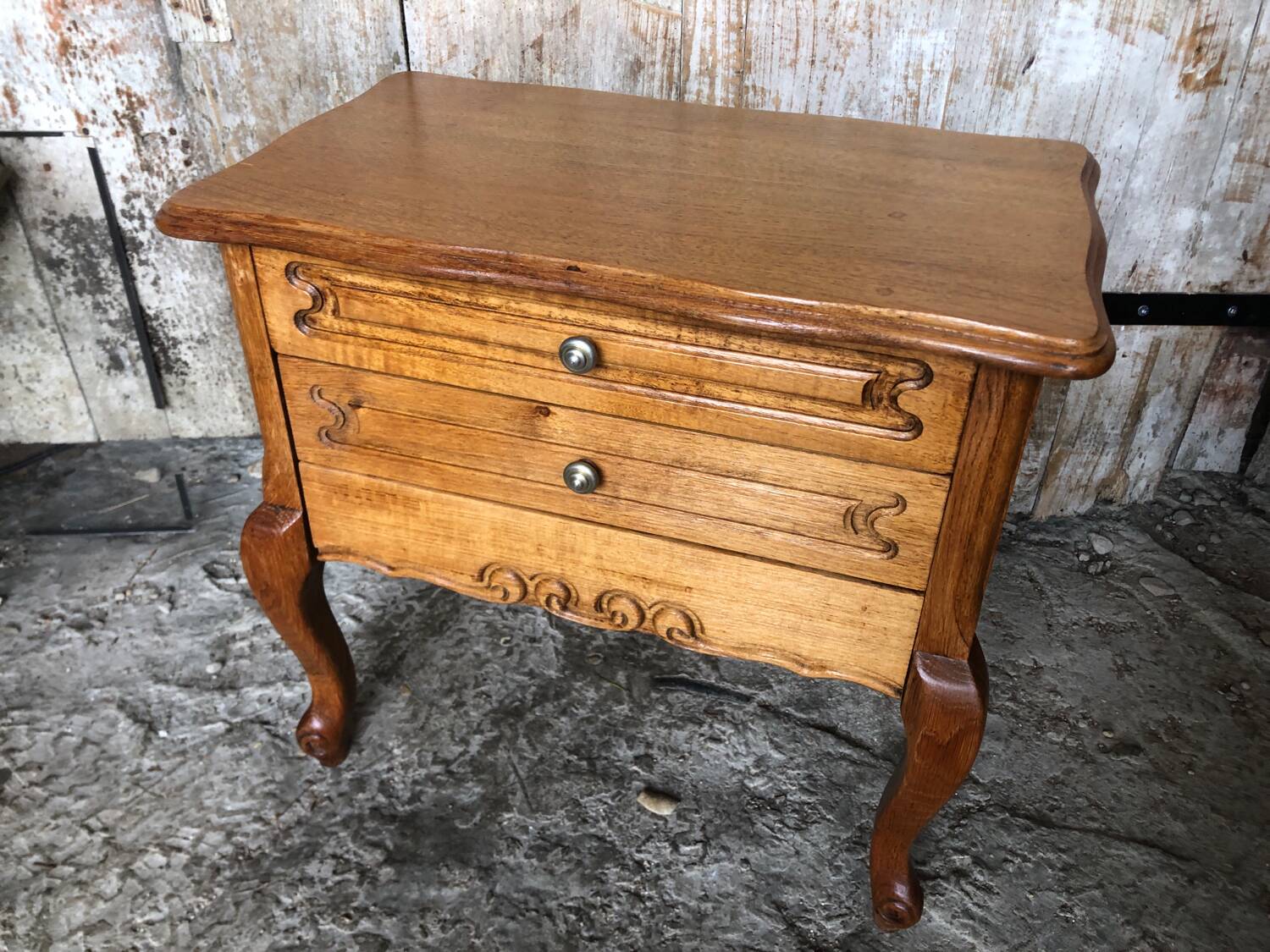 Old worker louis xv style commode vintage wood drawers #a634