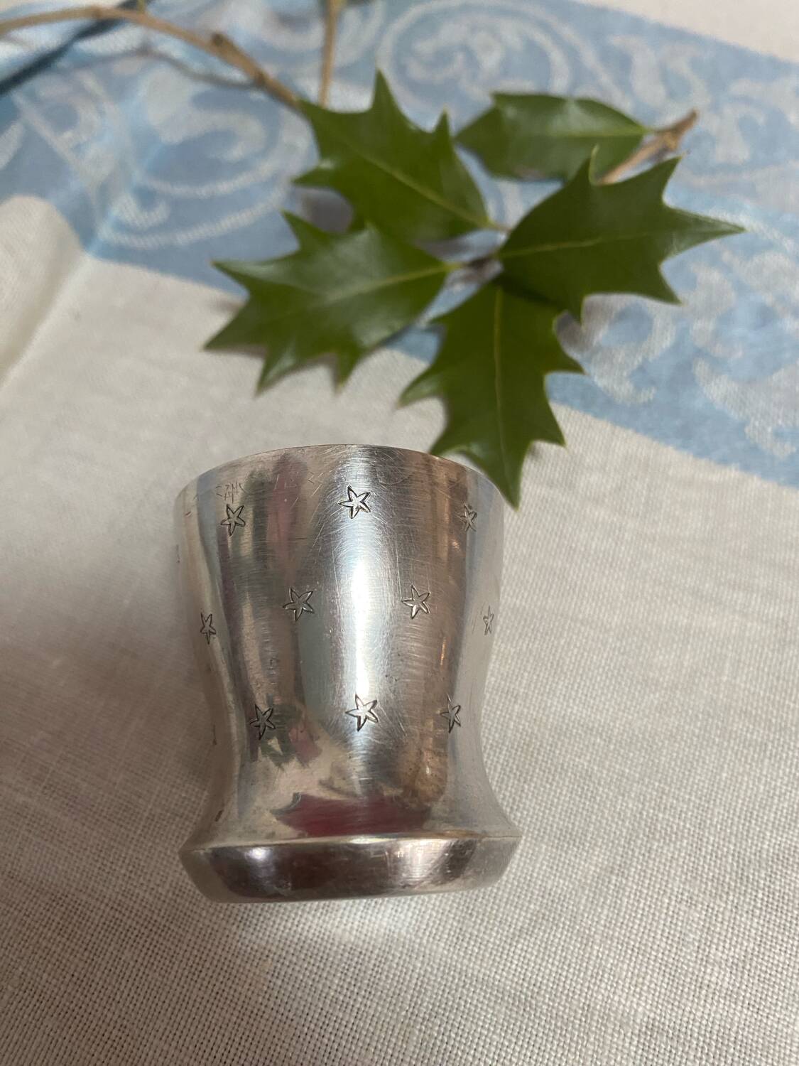 Antique silver metal egg cup