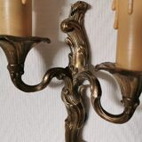 Pair of wall lights, classic style, LouisXV, gold metal, bronze or brass, candle holder effect