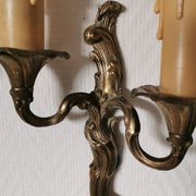 Pair of wall lights, classic style, LouisXV, gold metal, bronze or brass, candle holder effect