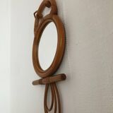 Vintage rattan cat owl mirror