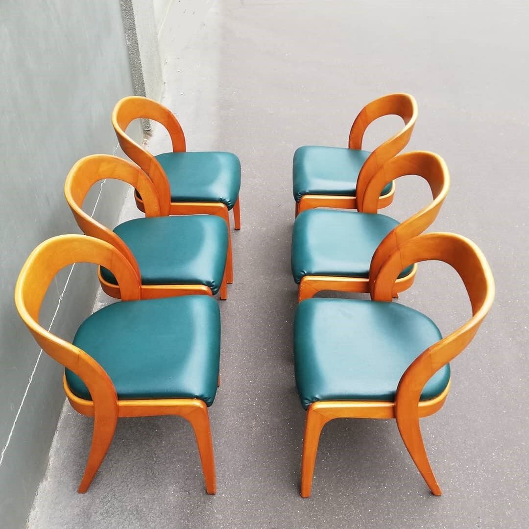 Set of 6 Scandinavian teak color chairs 60s