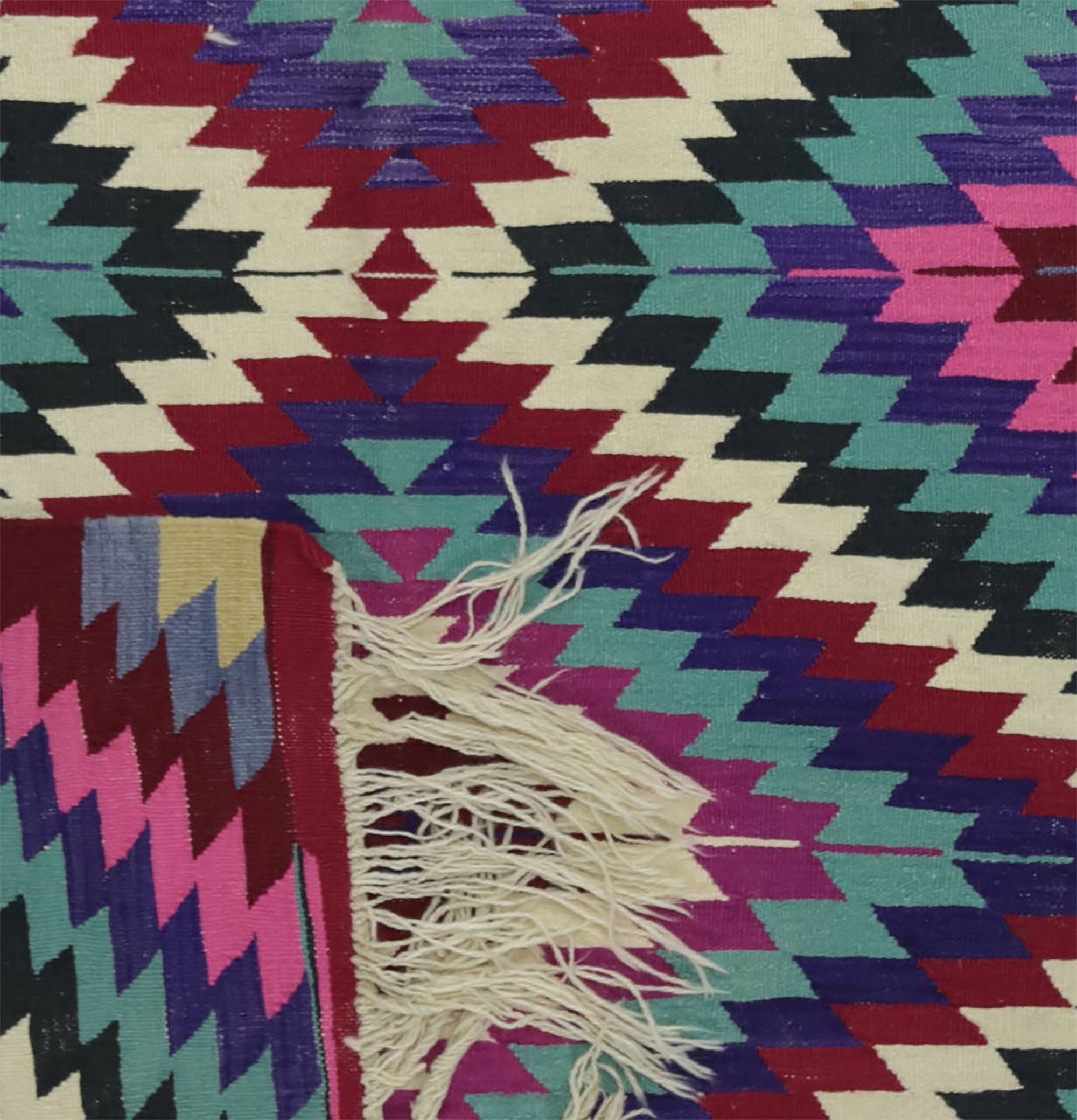 Turkish Kilim Yuruk Vintage 136x245 cm Geometric Pink Green Purple