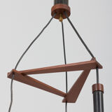 Ribbed glass and teak pendant lamp, 60s.