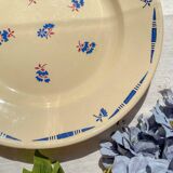 Large vintage K&G Luneville porcelain dish "Flore" 1950s small blue flowers