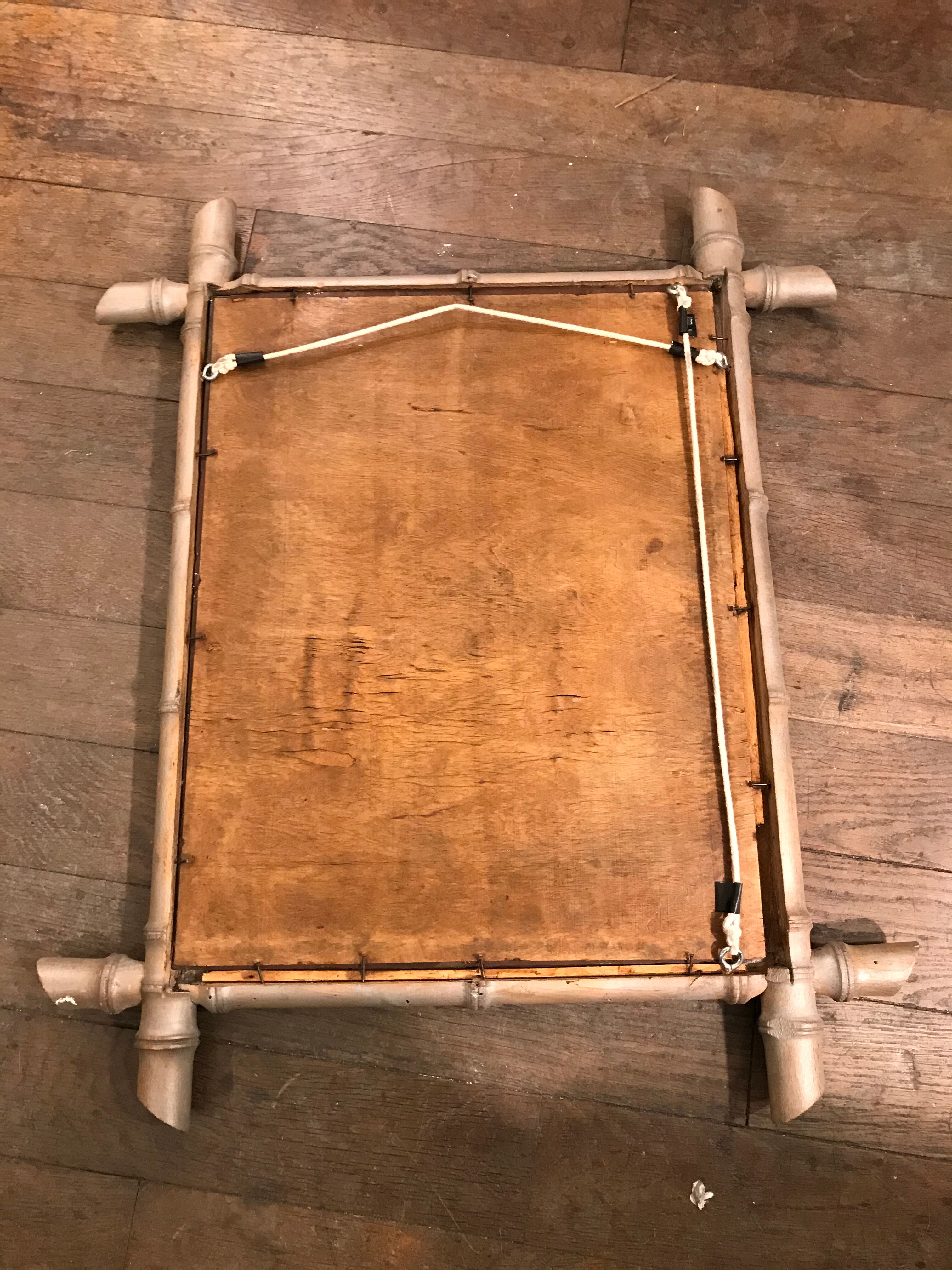 Bronze bamboo wood mirror patinated 54 cm 36 cm vintage