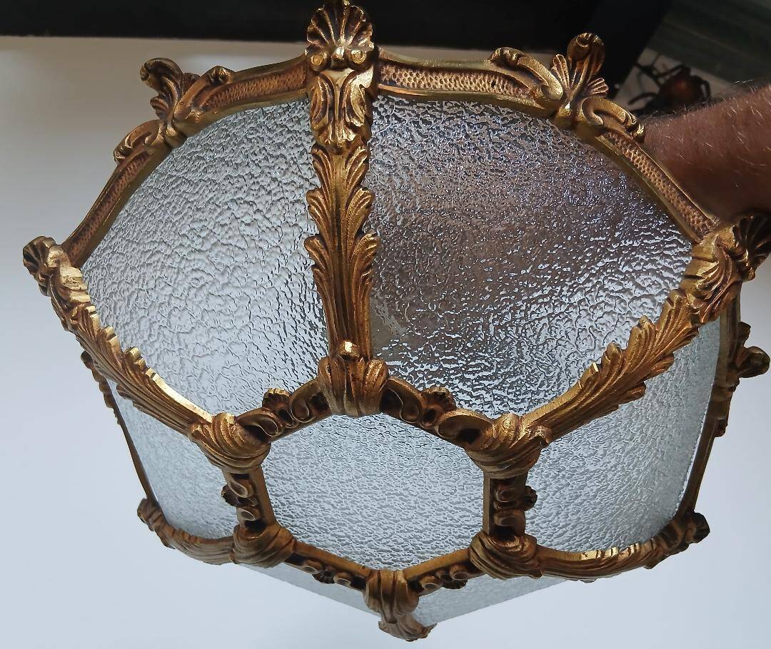 Bronze-gilded ceiling light and glass – Louis XV style
