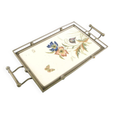 Plateau Art Nouveau, laiton argenté, porcelaine blanche, Autriche, début du 20e siècle
