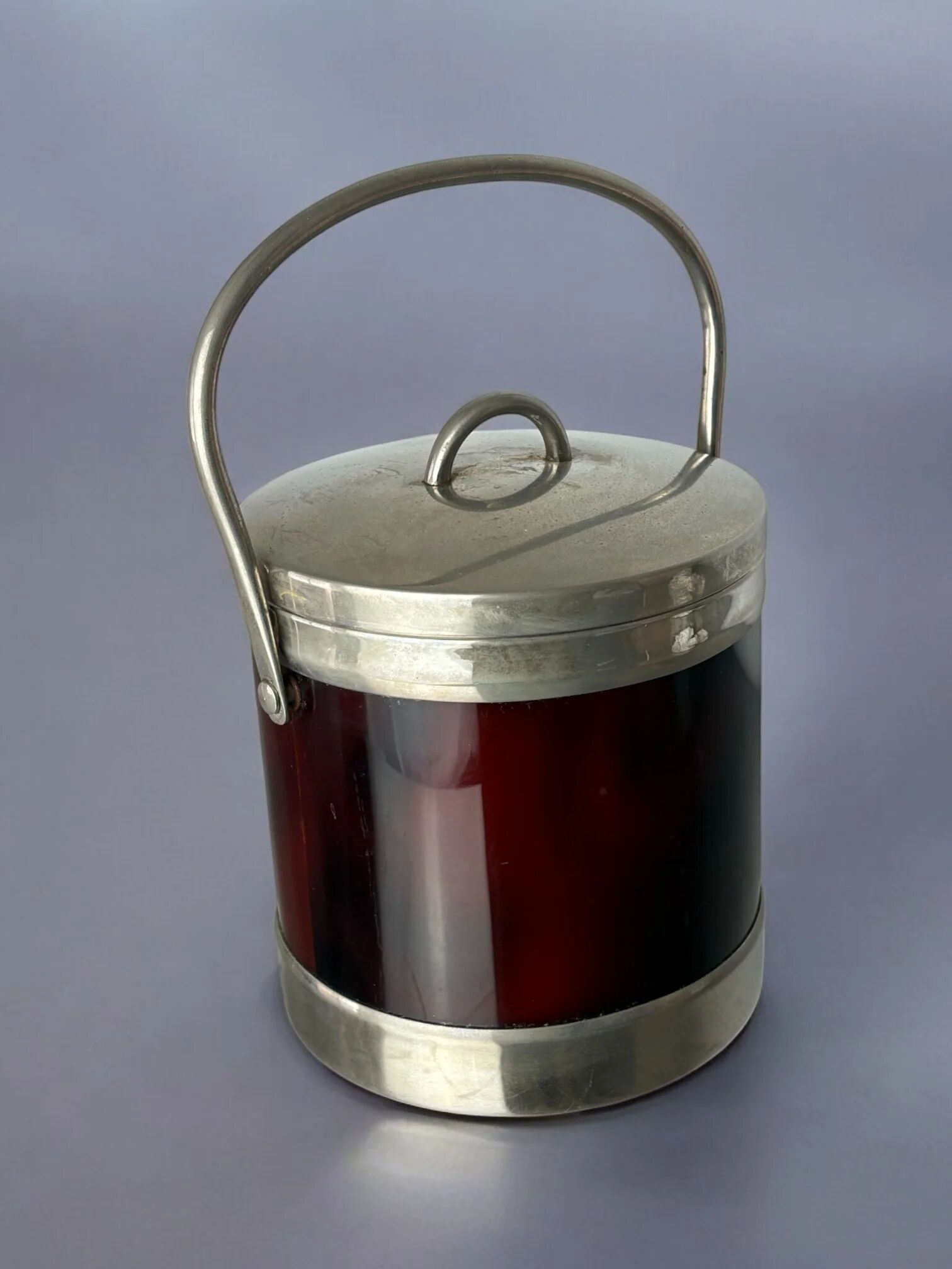 Faux tortoise shell ice bucket with tongs, Italy, 1970s