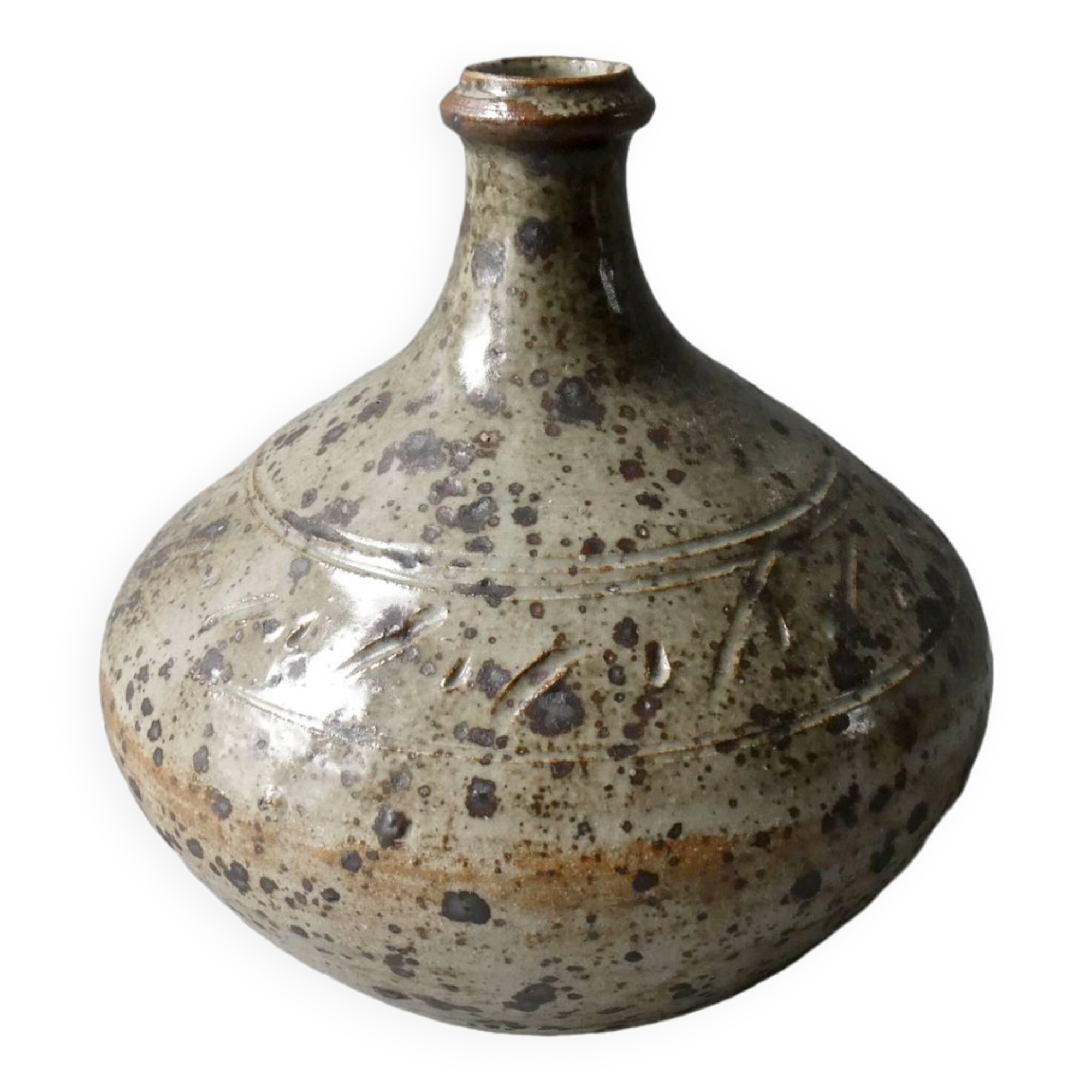 enamelled and scarified stoneware vase from the 80s