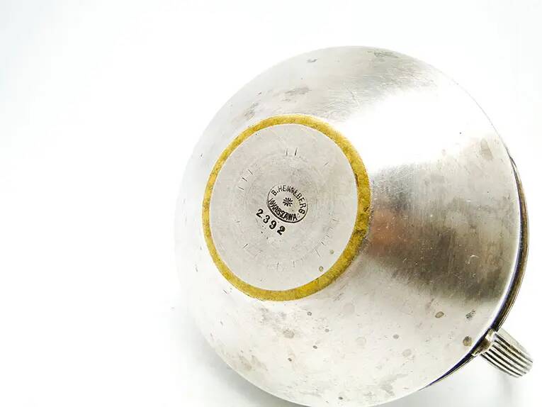 Sugar bowl, eclecticism, silver-plated brass, Bracia Henneberg, Poland, 1920s