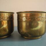 Duo of miniature brass flower pots, Unis France vintage brass flower pots