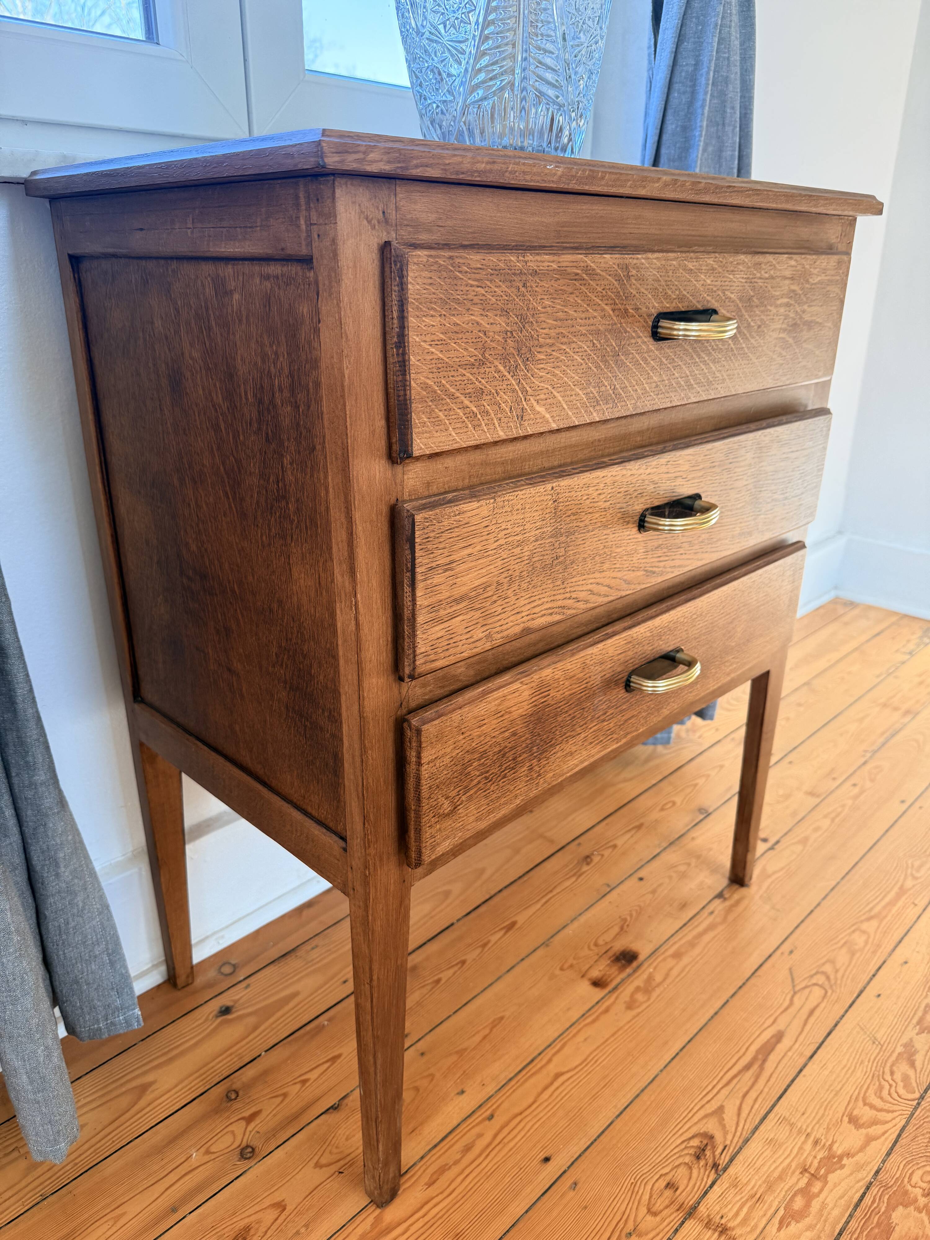 Vintage wooden side table with 3 drawers - 1960s