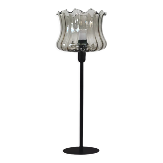 Table lamp with smoked grey glass shade