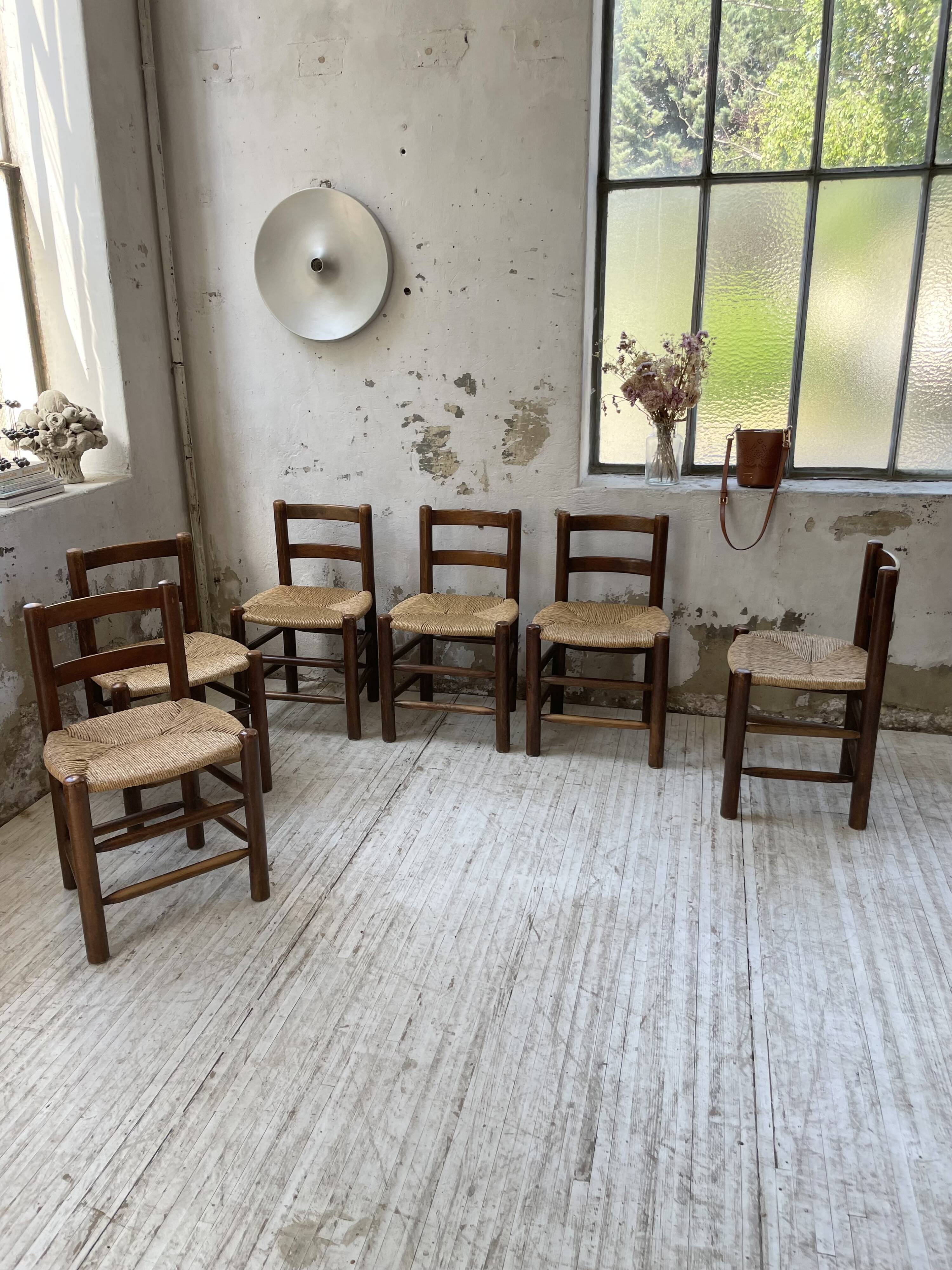 6 straw and oak chairs, mountain furniture