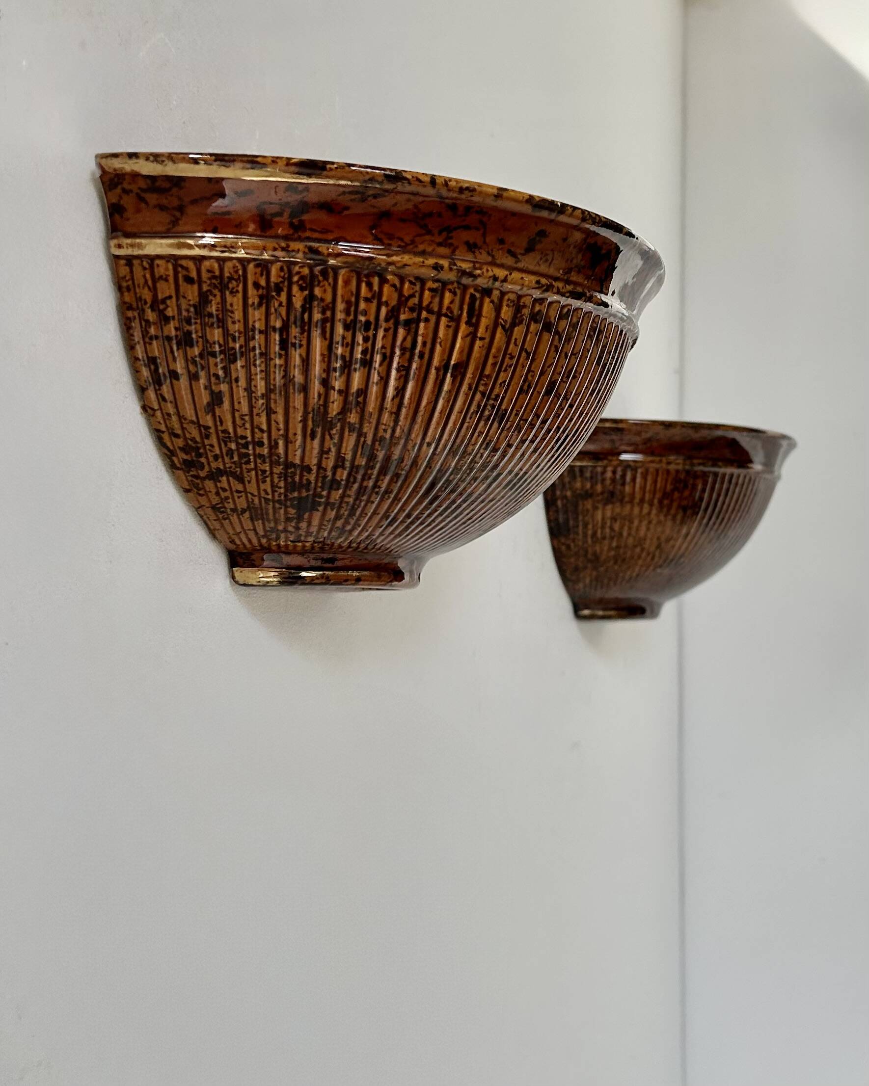 Pair of vintage brown porcelain wall lights, Italy 1970.