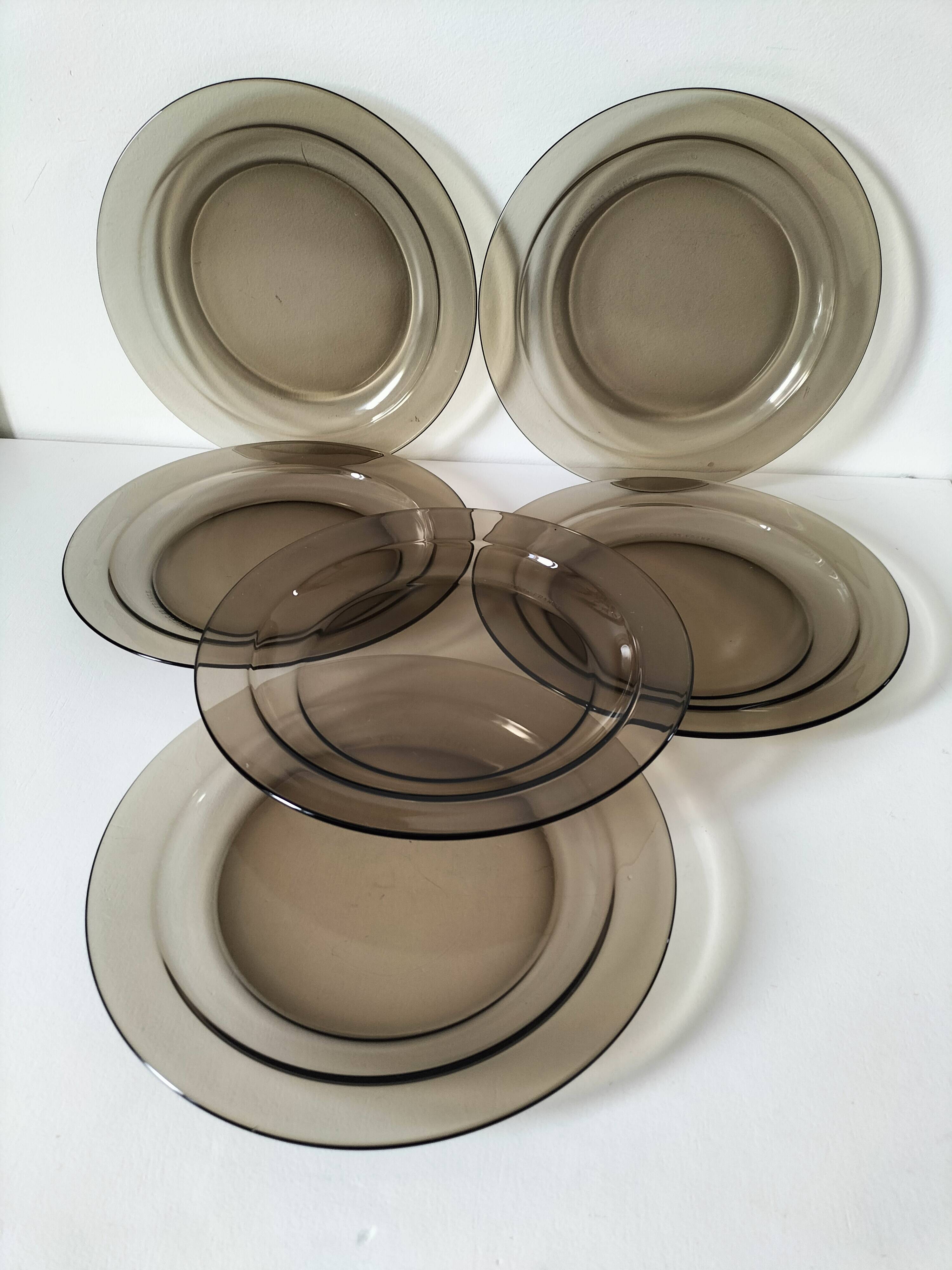 6 flat plates Arcoroc in smoked glass Smoke Brown