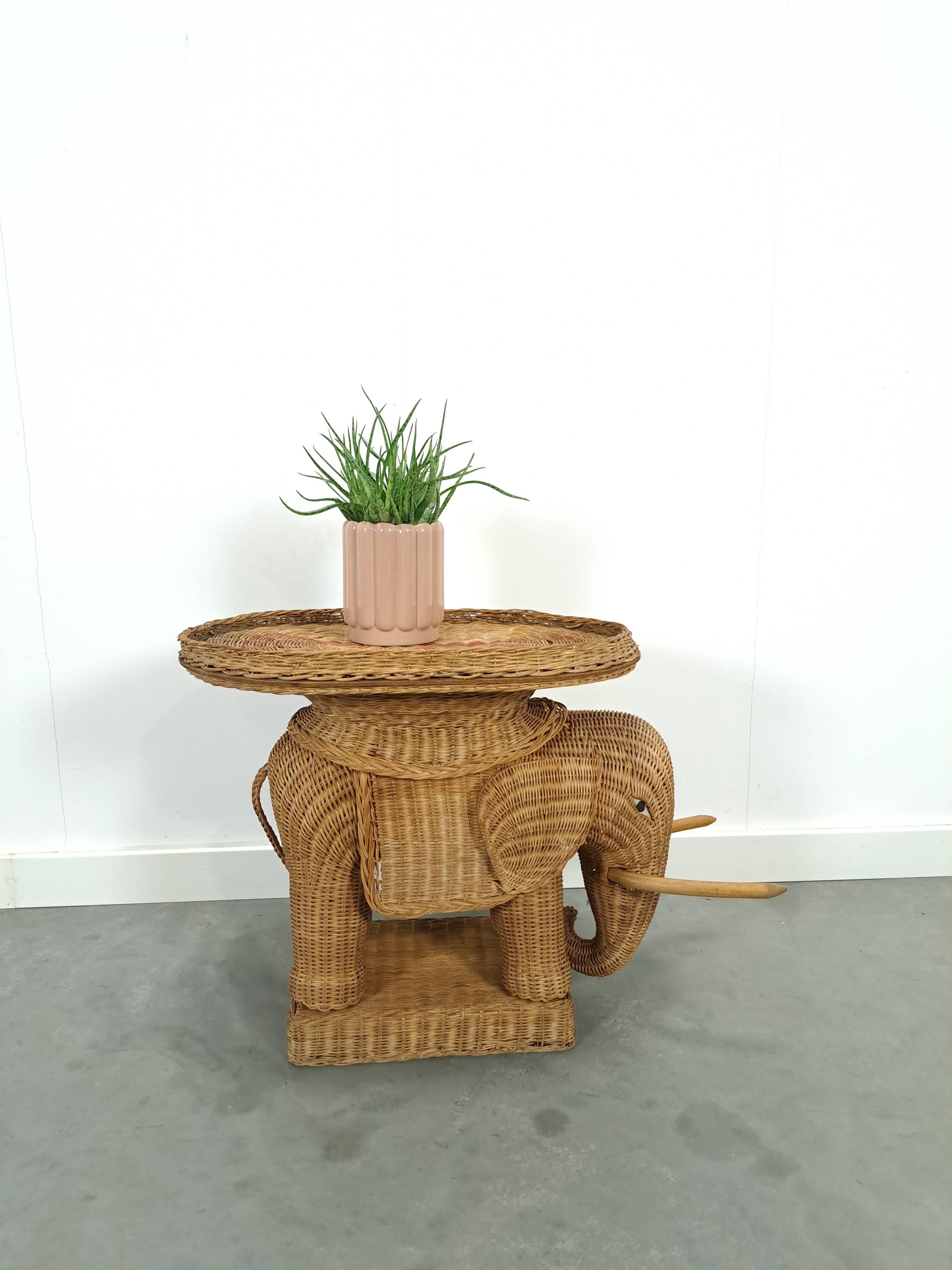 Rattan elephant table vintage side table