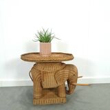 Rattan elephant table vintage side table