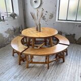Set of round table and 4 rounded benches, 1950
