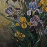 Oil on canvas by Picquet still life bouquet of iris 20th century