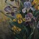 Huile sur toile par Picquet nature morte bouquet d'iris XXe