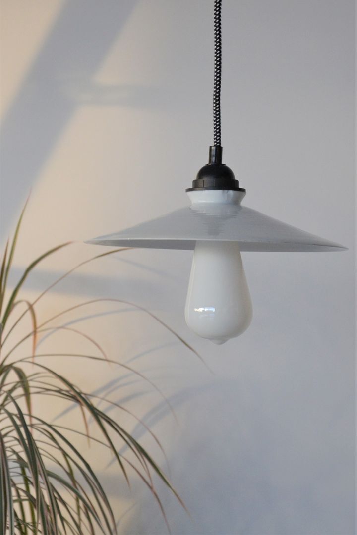 Vintage white opaline pendant lamp and retro cord
