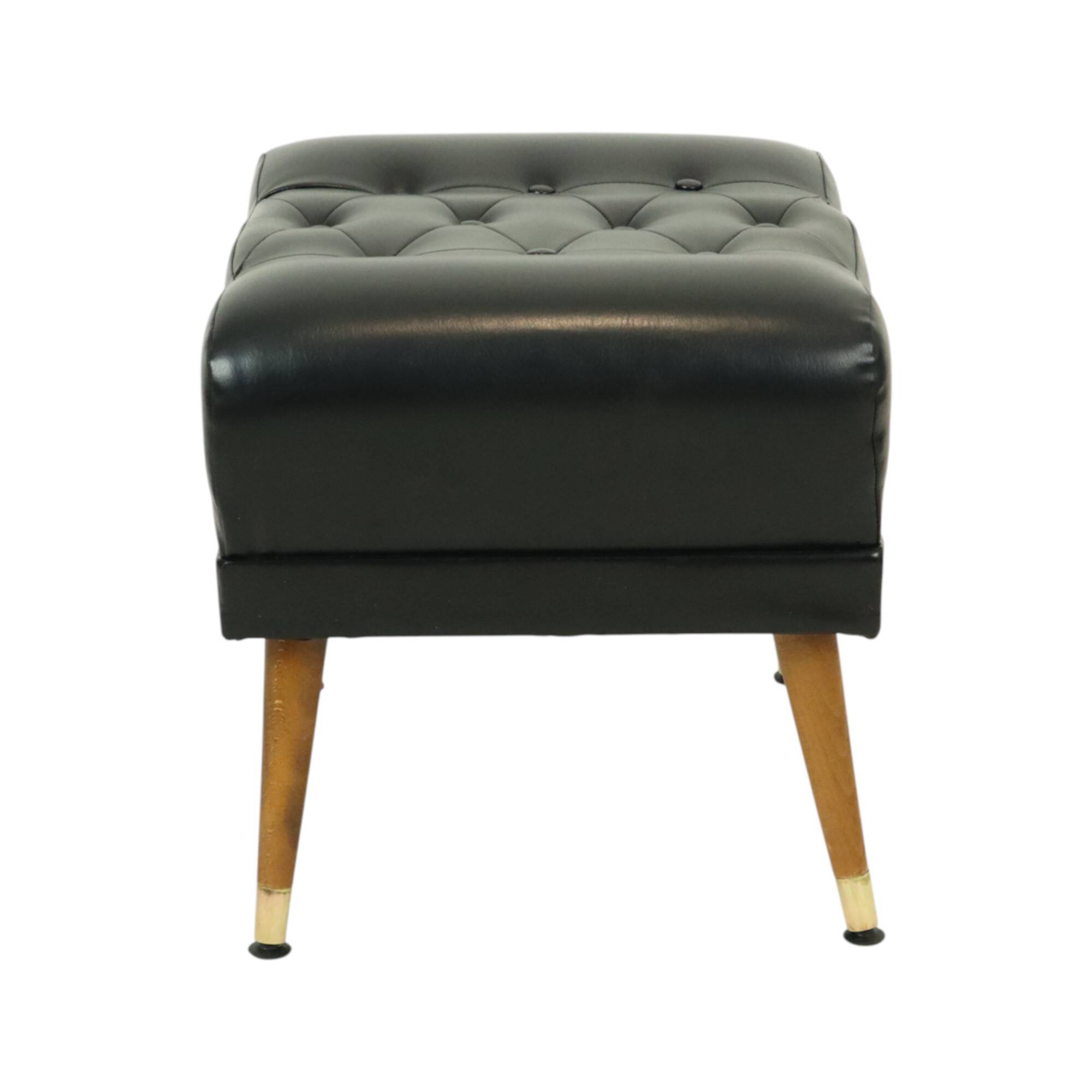 Vintage Black Pouf Conical Legs Chesterfield Style Skai