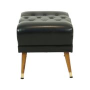 Pouf noir vintage pieds coniques style Chesterfield en skaï