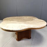 Travertine and wood coffee table, 1960s