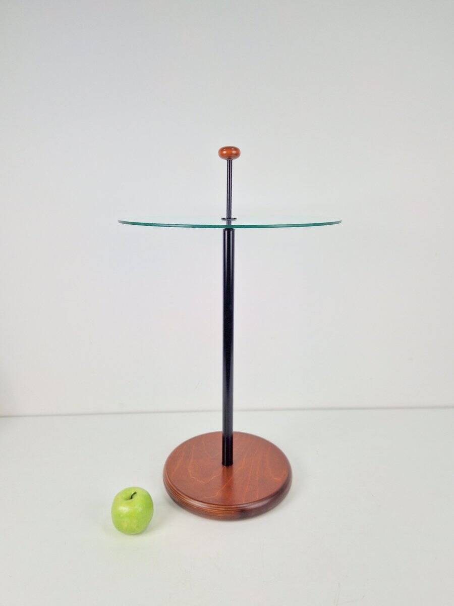 Postmodern Side Table with Ball Handle and Glass Top, 1980s