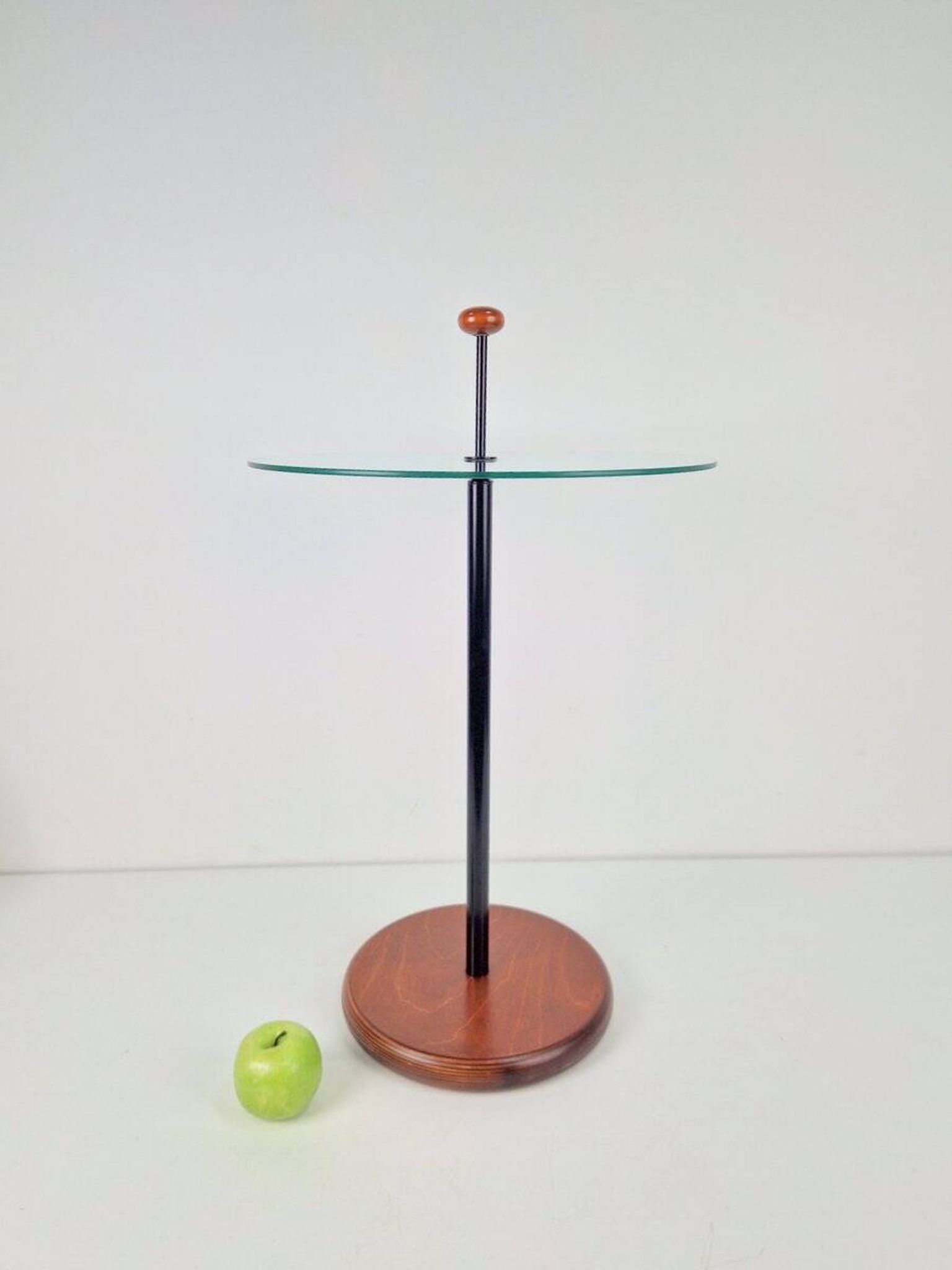 Postmodern Side Table with Ball Handle and Glass Top, 1980s