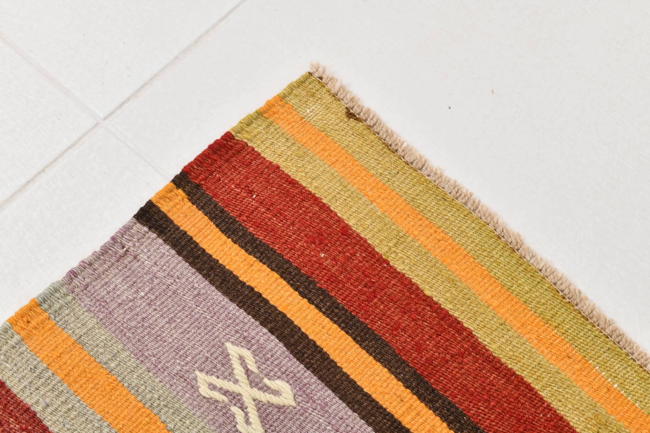 3x9 Striped Kilim Runner, Wool Runner Rug, 74x263Cm