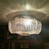 Portuguese mid century clear bubble glass bathroom flush mount light fixture lamp 1970s