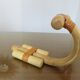 Wooden wall coat door hook with leather straps 60s 70s