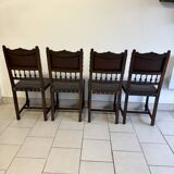 4 Henri IV wood and leather chairs
