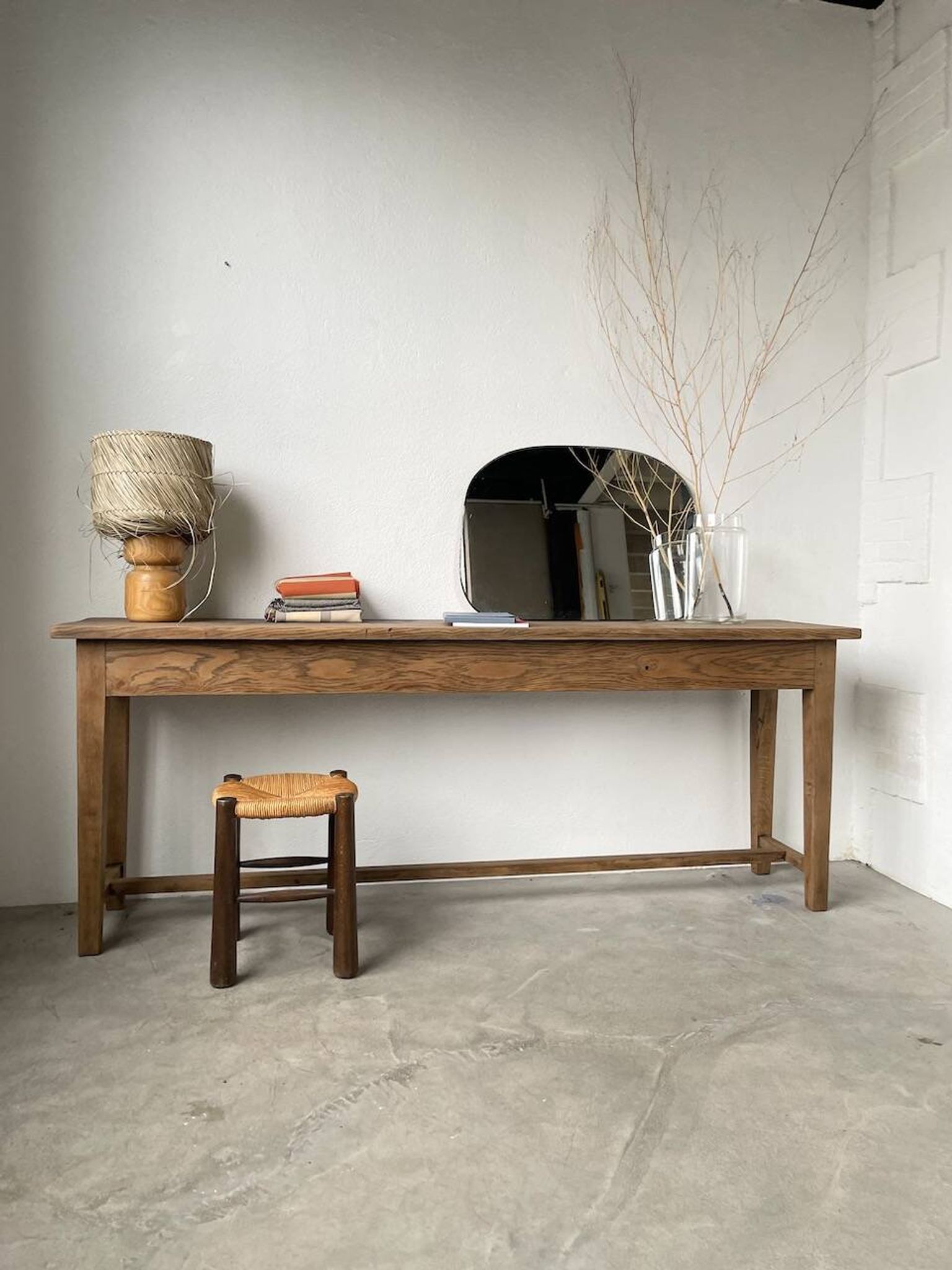 Lampe années 50 bois et paille