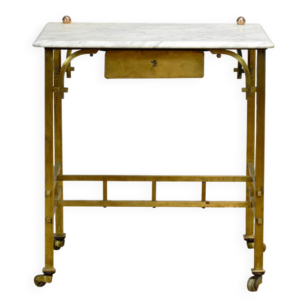 Petite table en laiton avec plateau en marbre, vers 1910