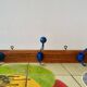 Vintage wooden wall coat rack - triple coat hook with blue metal balls