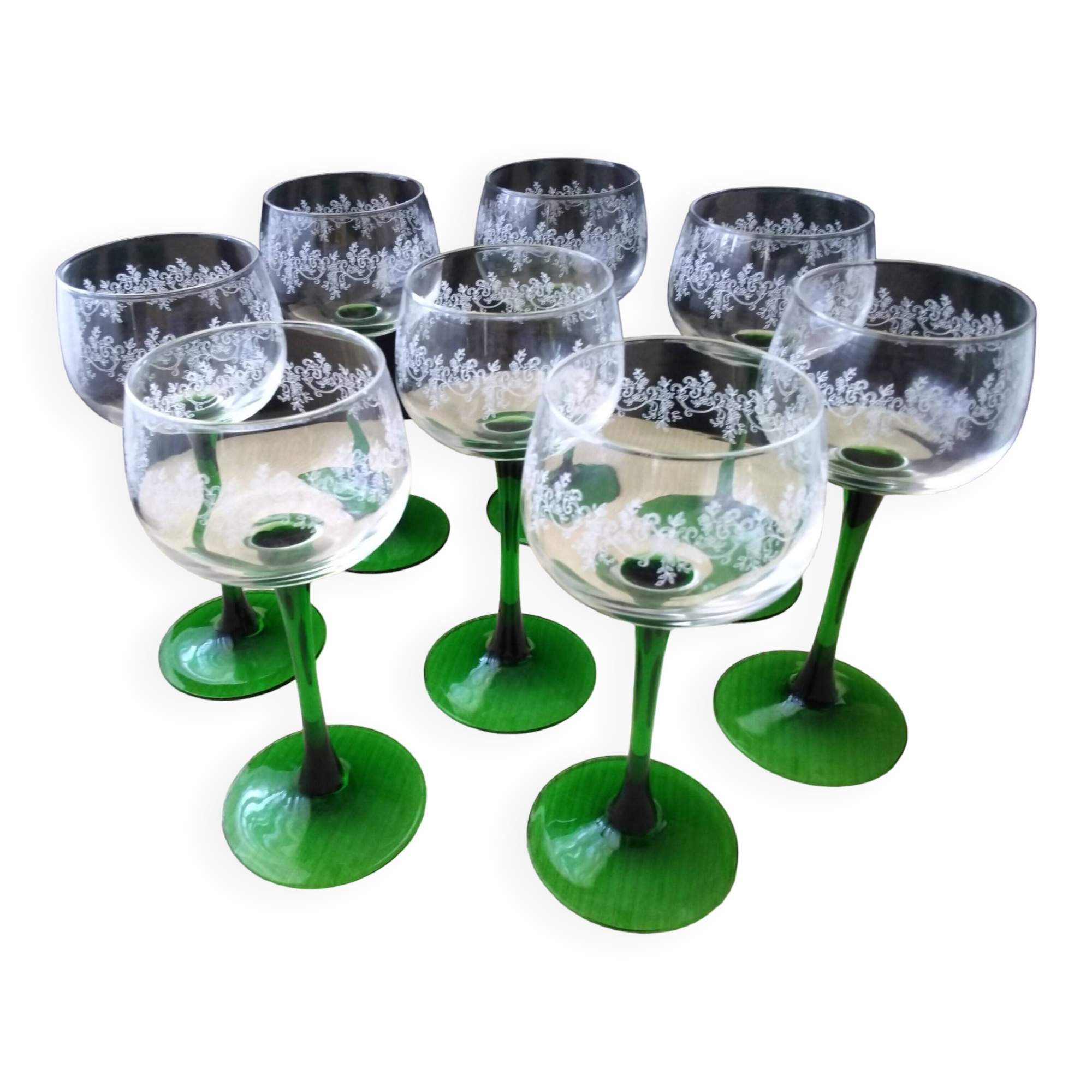 8 Alsace white wine glasses Luminarc screen-printed decor