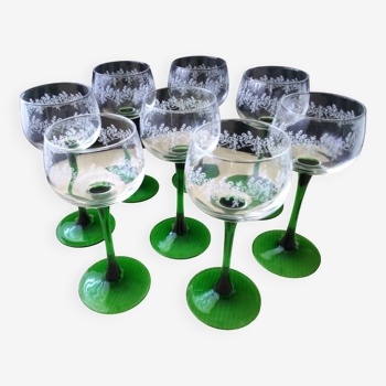 8 Alsace white wine glasses Luminarc screen-printed decor