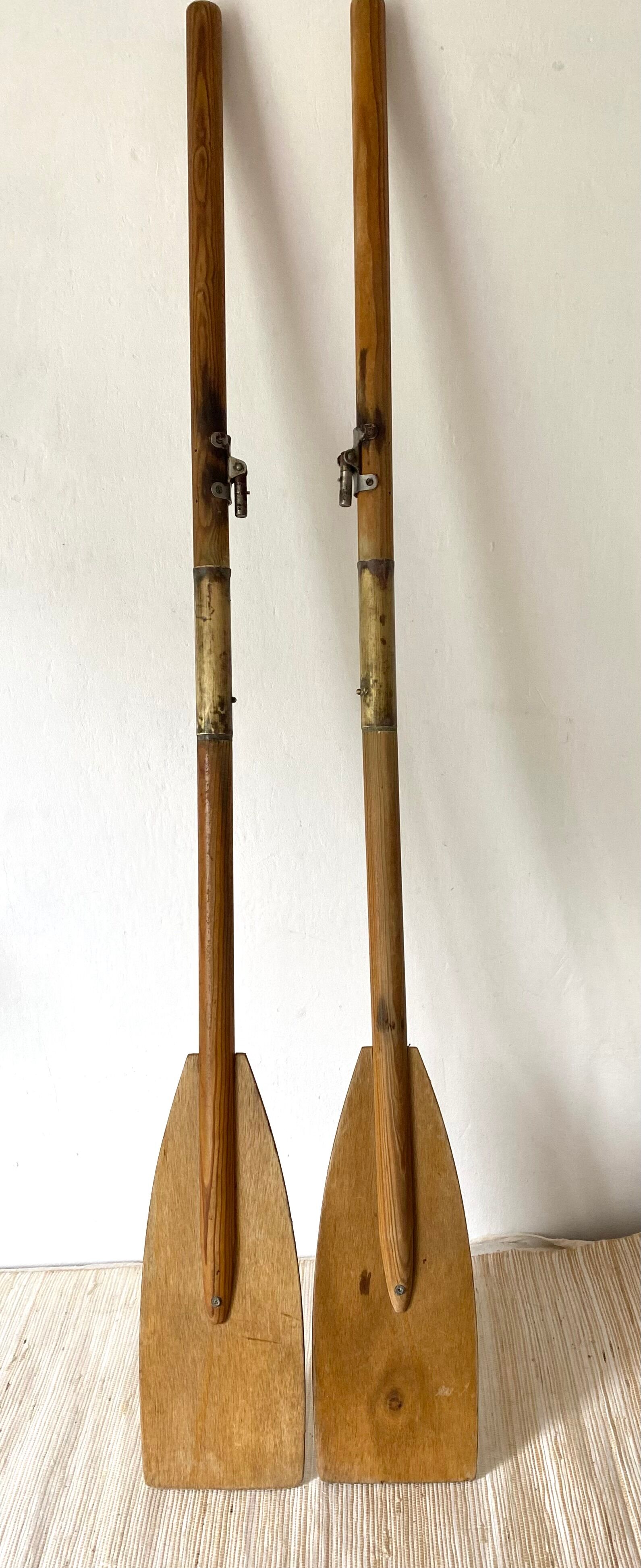 Boat oars, wooden and brass boat