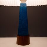 Turquoise Stoneware Table Lamp Teak base 1960s