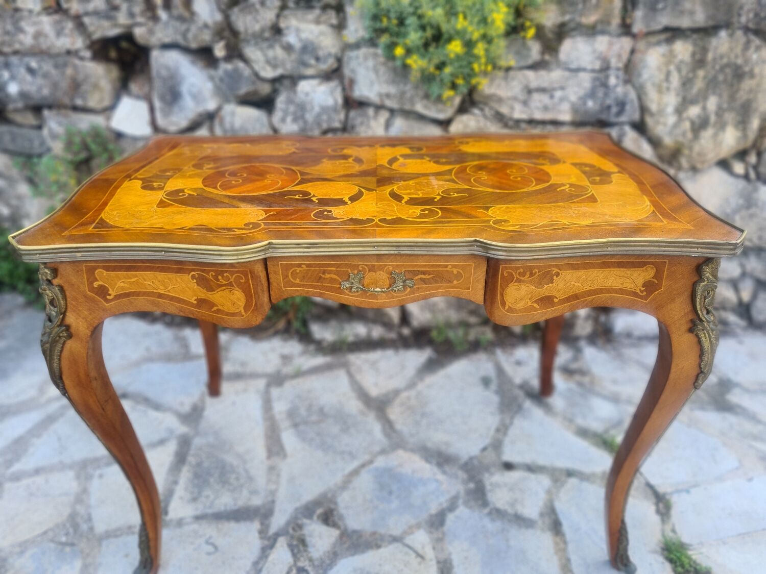Louis XV style flat desk in marquetry