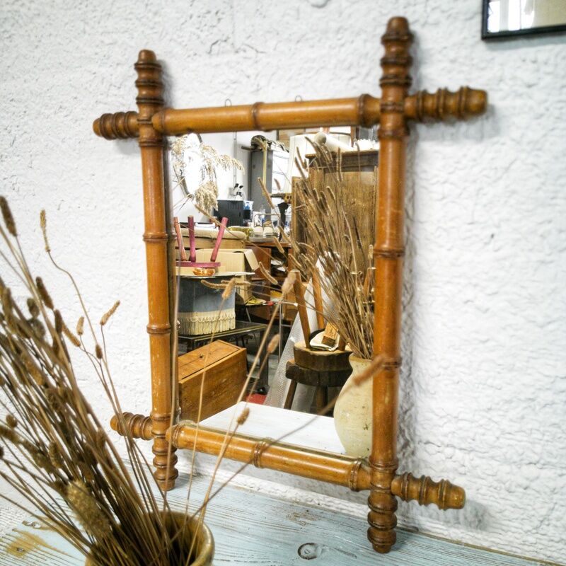 Bamboo-style wooden mirror