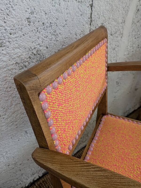 Paire de fauteuils vintage restaurés – tissu haut de gamme élitis