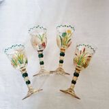 Set of 4 antique hand painted glass water or wine glasses with details inspired by the style