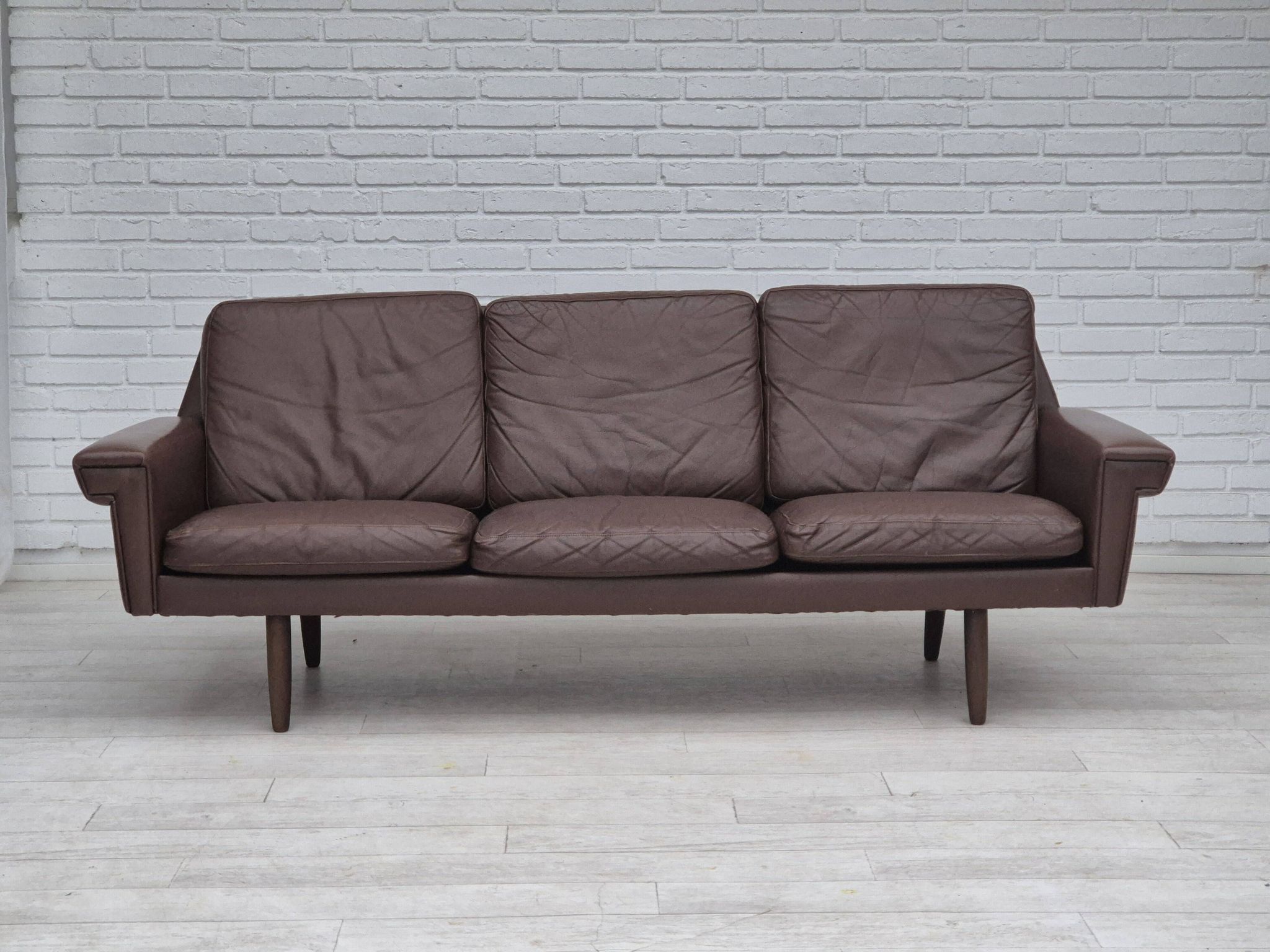 1970s, Danish 3-seater sofa, original brown leather.